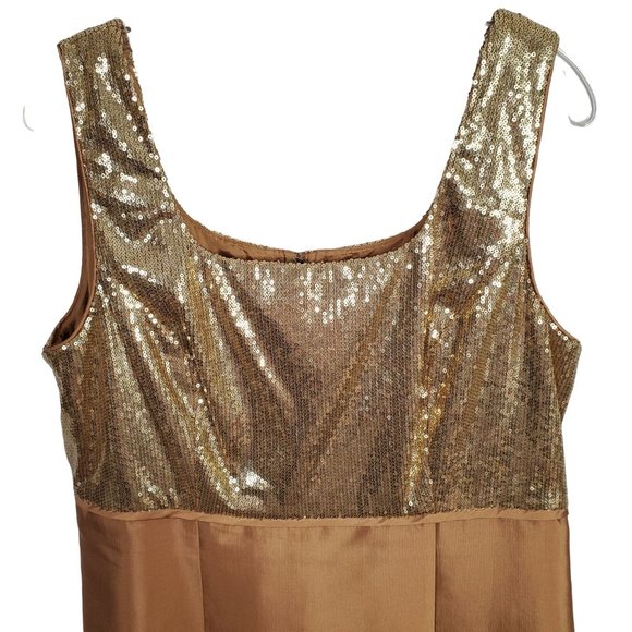 Talbots Size 16 Dress Bolero Jacket Set Gold Sequins Silk Cotton Formal Party - Picture 6 of 13